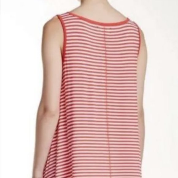 New Max Studio Weekend Medium M Coral Striped Knit Jersey Asymmetrical Tunic Top - Picture 2 of 6